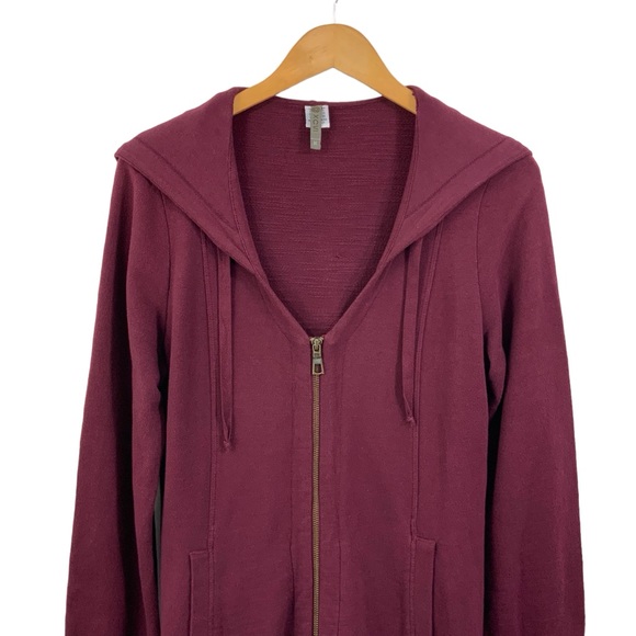 XCVI Size Medium Zip Up Hoodie V-Neck Maroon Burgundy French Terry Sweatshirt F8 - Picture 3 of 10